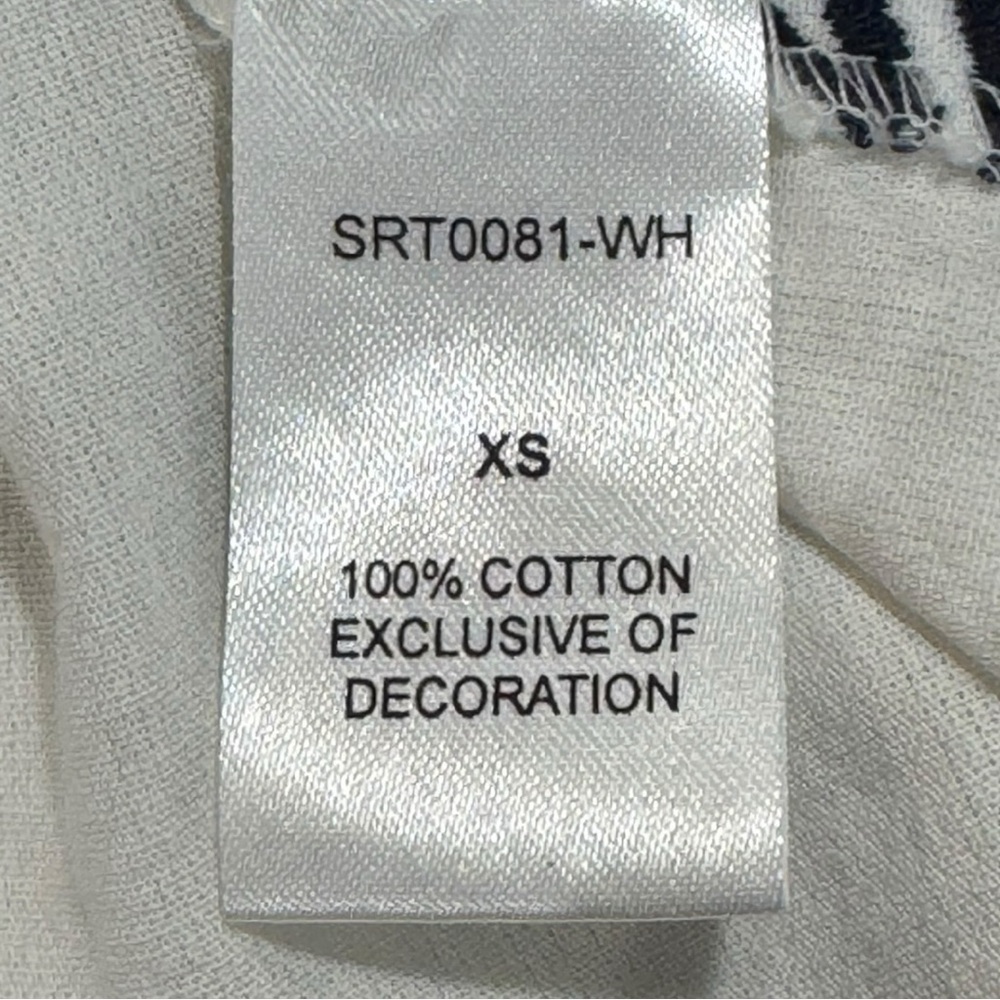 White & Navy Embroidered Cotton Smocked Bohemian Peasant Blouse Size XS - Picture 5 of 5